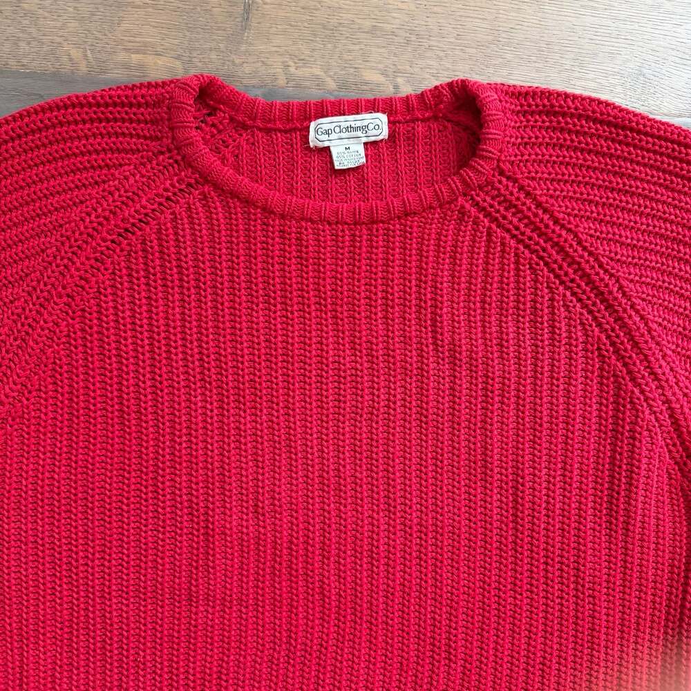 Vintage 90s Gap Clothing Co. Red Shaker Stitch Ramie Cotton Sweater Sz M - Picture 3 of 5